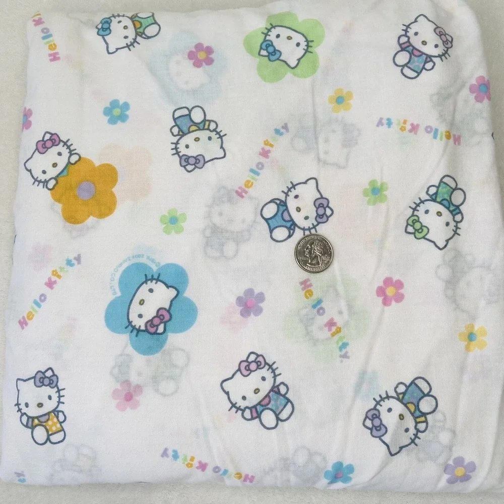 Vintage HELLO KITTY Twin Sheet Sanrio Pastel Flower Fitted Sheet Pink Blue